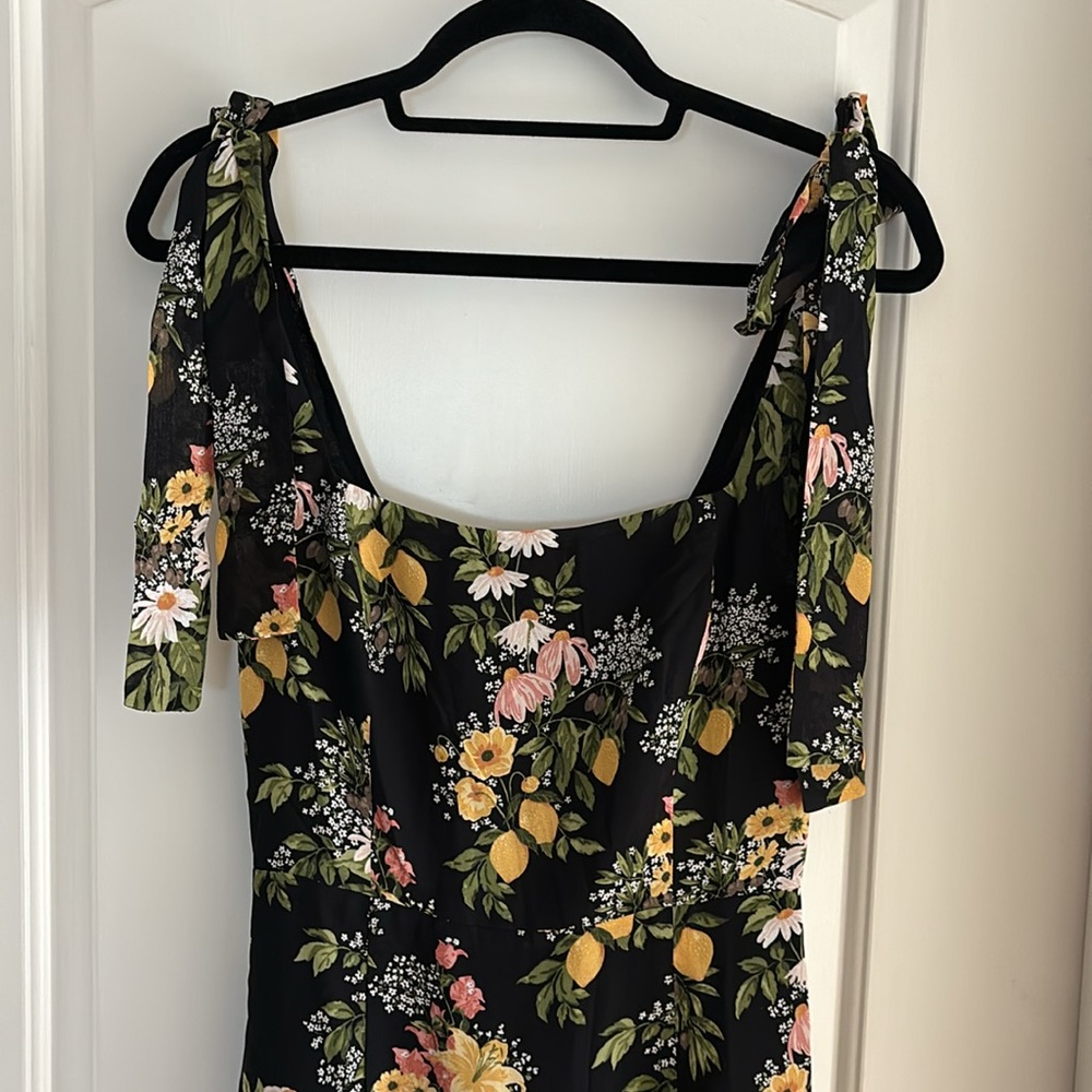 Reformation Twilight Bow Strap Dress Sicilia Floral Lemon Print Sz 4